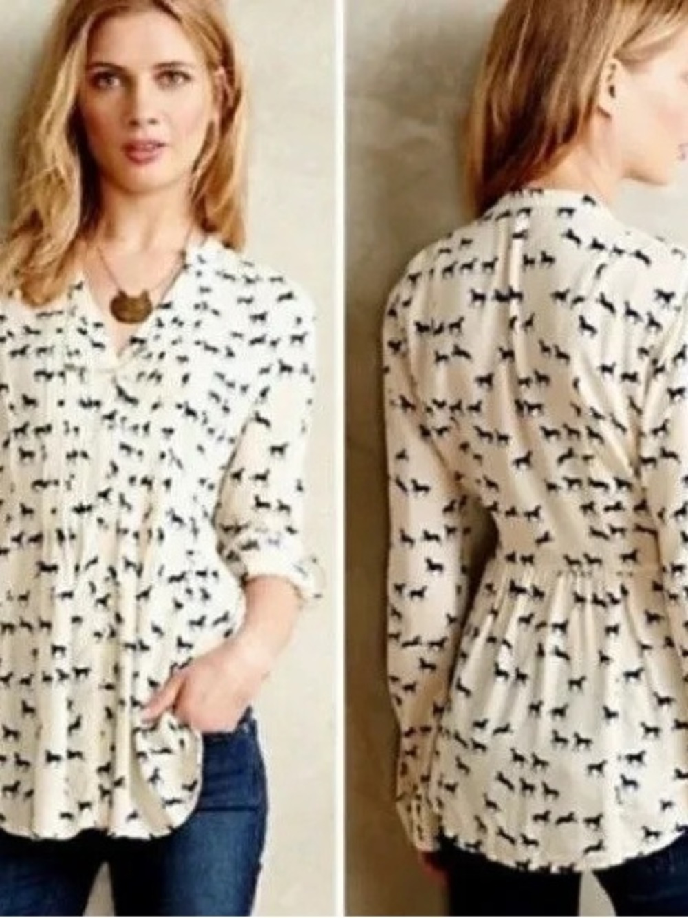 Maeve Cream Blouse with Black Animal Print